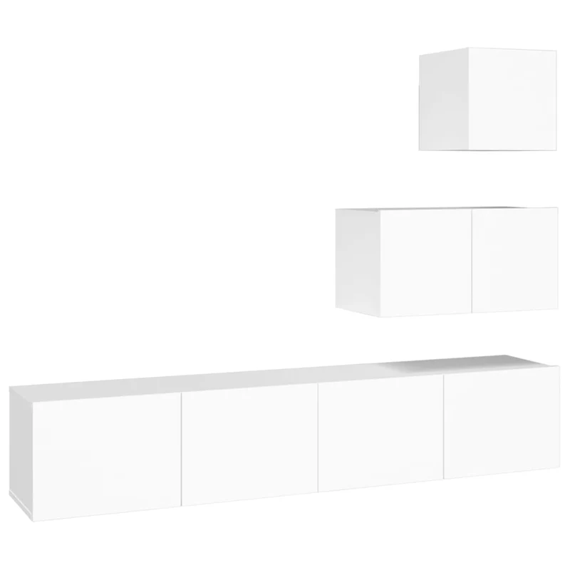 Ensemble de meubles armoire buffet TV télévision salon chambre séjour 4 pièces bois d'ingénierie blanc 02_0024653