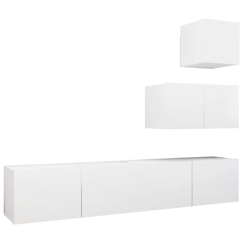 Ensemble de meubles armoire buffet TV télévision salon chambre séjour 4 pièces bois d'ingénierie blanc 02_0024684