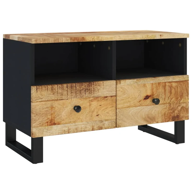 Meuble TV multimédia étagère télévision buffet téléviseur salle à manger salon chambre 70 x 33 x 46 cm bois massif de manguier noir 02_0026182