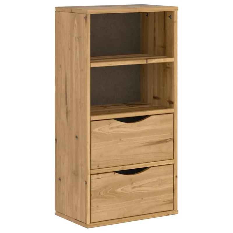 Armoire latérale vintage avec 2 tiroirs et 2 étagères 40 x 24 x 79 cm en bois massif pin 02_0058040