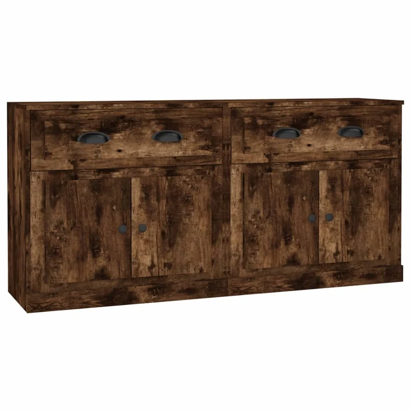 Buffet bahut commode armoire meuble de rangement organisateur cuisine salle de séjour salons lot de 2 bois d'ingénierie marron 02_0036757