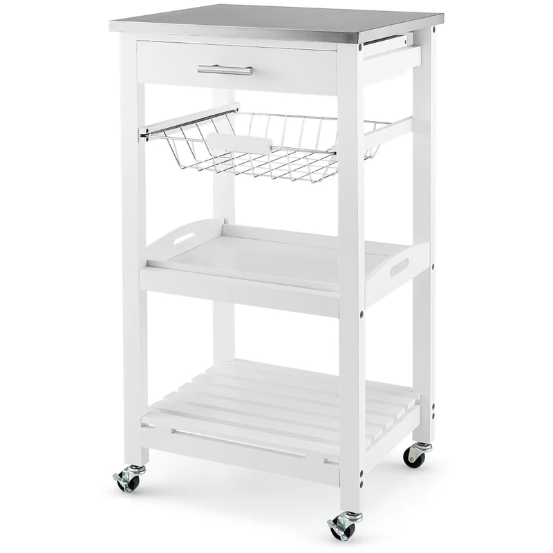 Desserte sur roues avec comptoir 47 x 39 x 85 cm 4 roulettes pratiques style moderne en acier inoxydable blanc 20_0019994