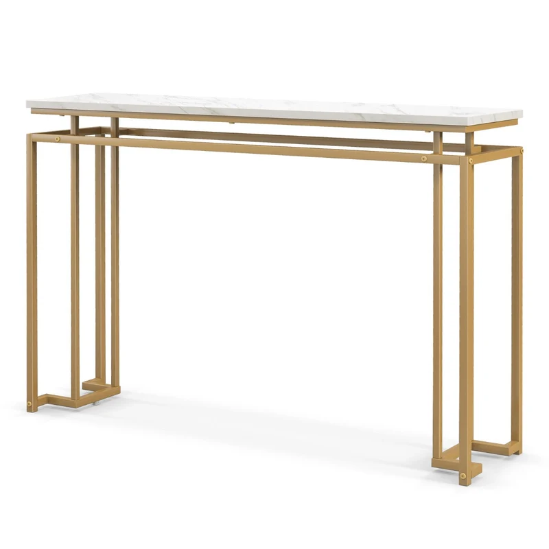 Console d'entrée design géométrique 120 x 30 x 80,5 cm avec sécurité anti-basculement et style moderne en MDF blanc 20_0019314