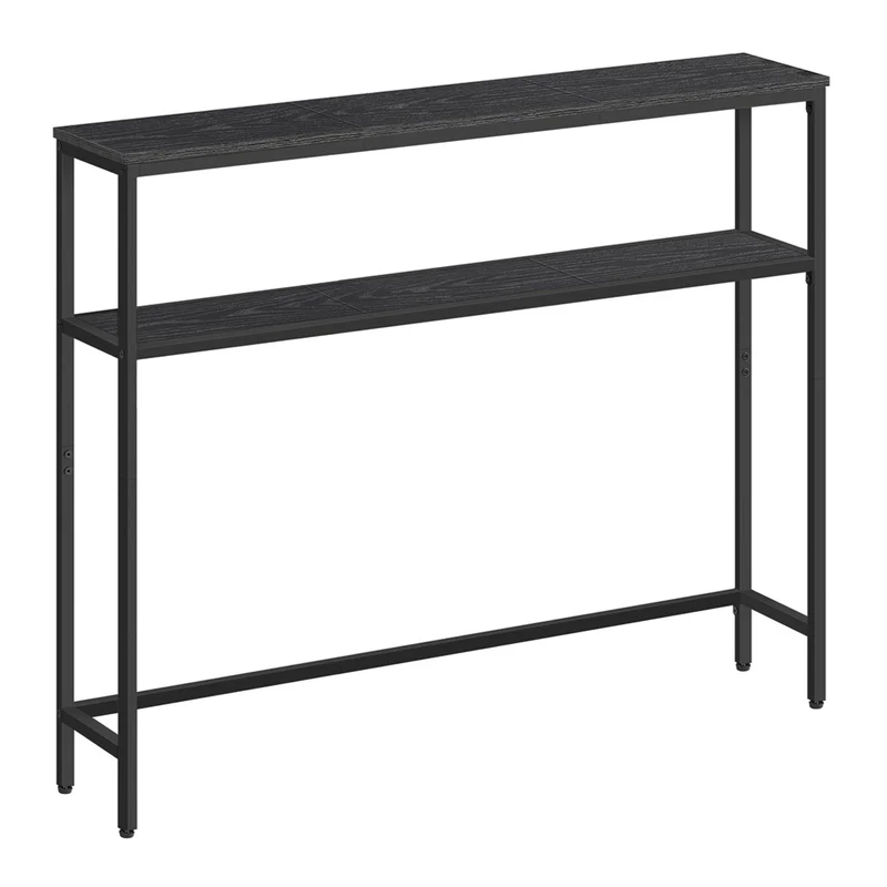 Console pour couloir table de salon fine à 2 niveaux 20 x 120 x 80 cm table d’appoint avec 2 étagères pour salon chambre blanc marbré et noir d'encre 12_0005224