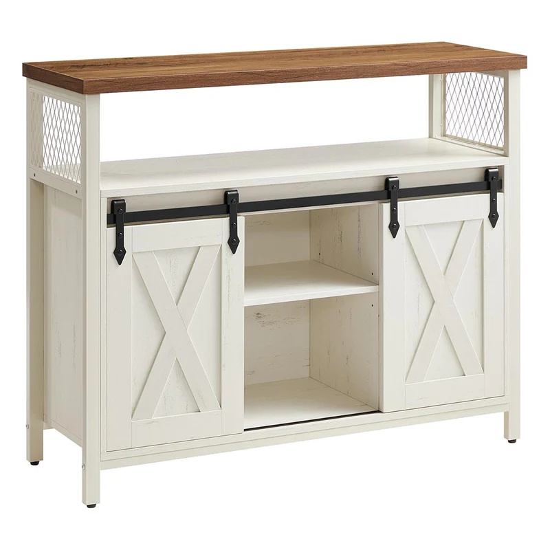 Buffet de salle à manger placard de cuisine meuble de rangement armoire portes de grange coulissantes étagère réglable 33 x 100 x 80 cm style industriel pour salon beige 12_0004534