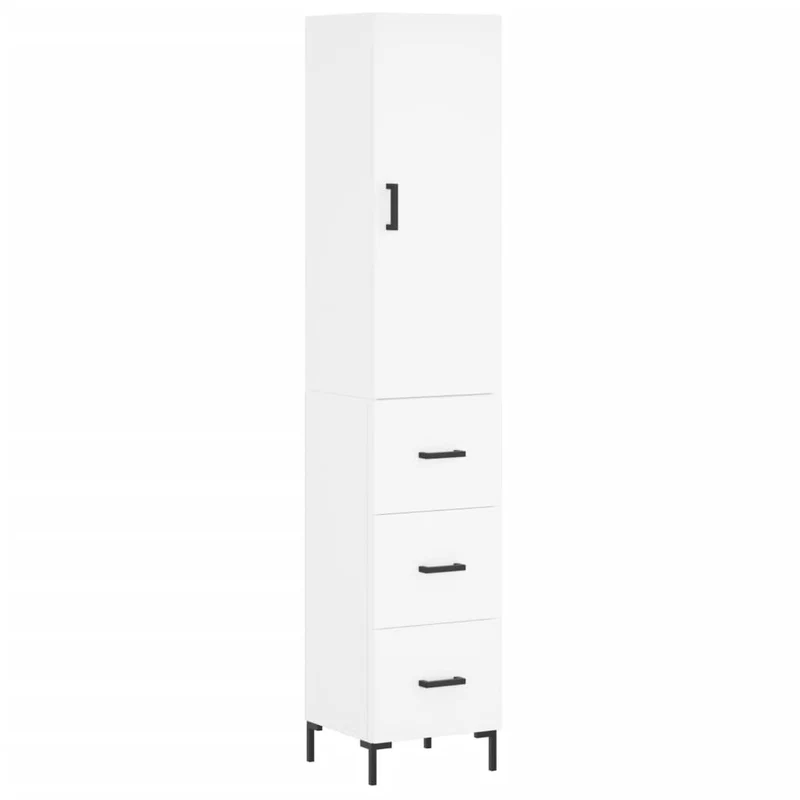 Buffet bahut commode armoire meuble de rangement organisateur cuisine salle de séjour salon haut 34,5 x 34 x 180 cm bois d'ingénierie blanc 02_0032330