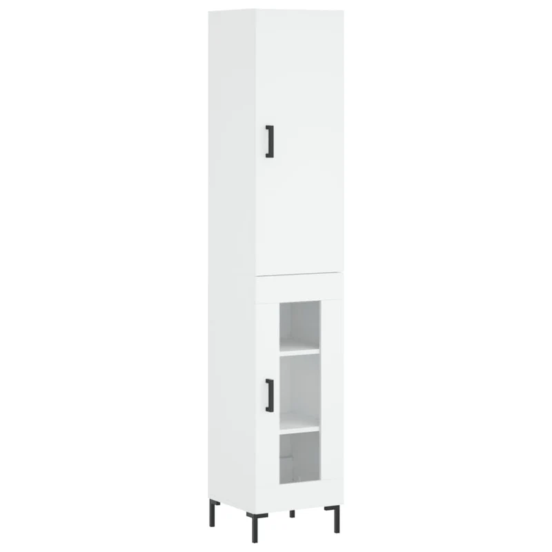 Buffet bahut commode armoire meuble de rangement organisateur cuisine salle de séjour salon haut 34,5 x 34 x 180 cm bois d'ingénierie blanc 02_0032368