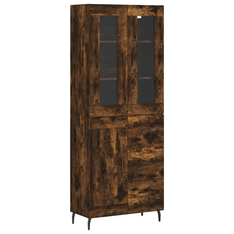 Buffet bahut commode armoire meuble de rangement organisateur cuisine salle de séjour salon haut 69,5 x 34 x 180 cm bois d'ingénierie marron 02_0033505