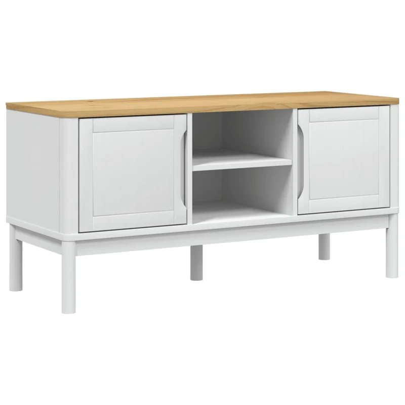 Meuble TV multimédia étagère télévision buffet téléviseur salle à manger salon chambre FLORO 114 x 43 x 55 cm bois massif de pin blanc 02_0027621