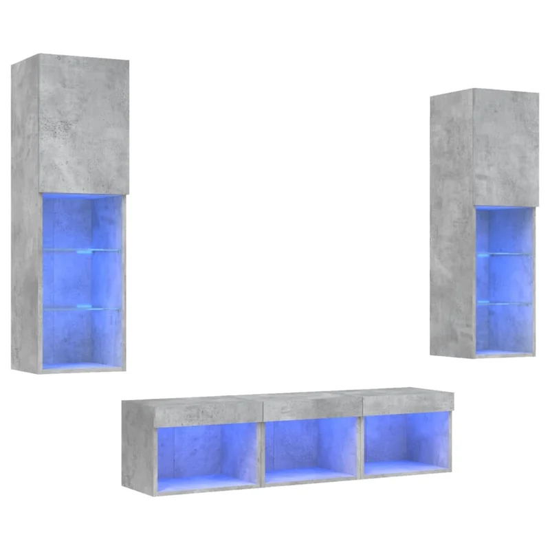 Meubles TV multimédia étagère télévision buffet téléviseur salle à manger salon chambre avec LED 5 pièces bois d'ingénierie gris 02_0029386