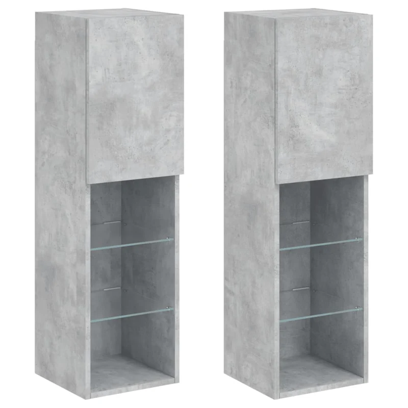 Meubles TV multimédia étagère télévision buffet téléviseur salle à manger salon chambre avec lumières LED 2 pièces 30,5 x 30 x 102 cm gris 02_0028832