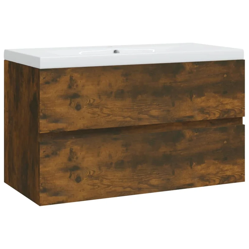 Meuble lavabo avec bassin intégré 80 x 38,5 x 45 cm bois d'ingénierie marron 02_0006867