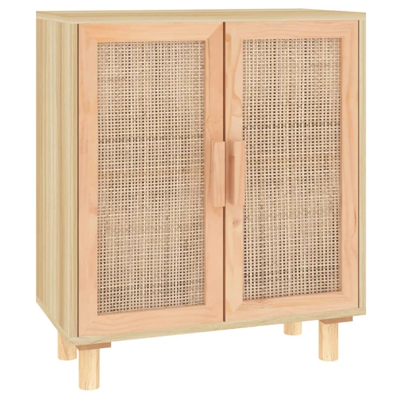 Buffet bahut commode armoire meuble de rangement organisateur cuisine salle de séjour salon 60 x 30 x 70 cm bois de pin massif et rotin naturel marron 02_0035718