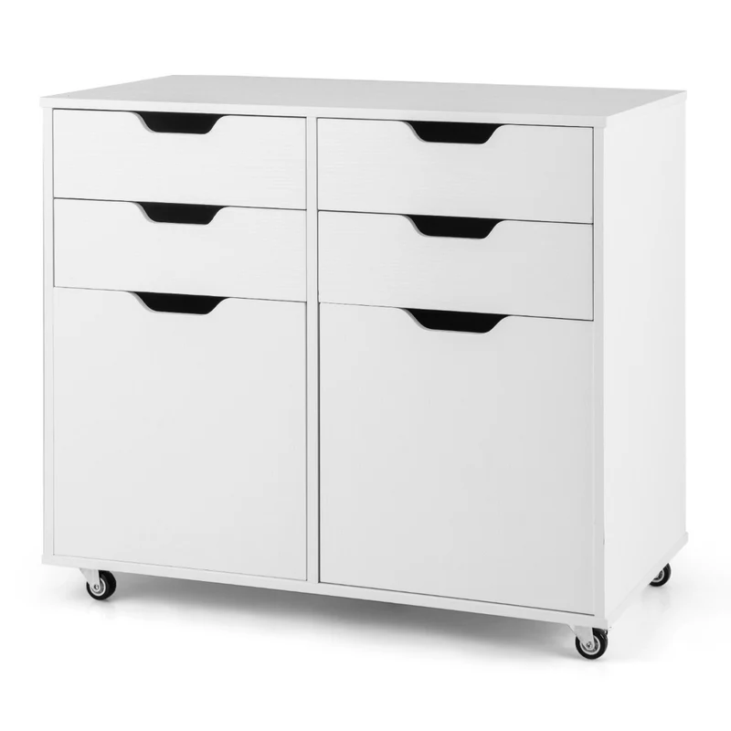 Commode à 4 tiroirs et 2 portes 73 x 40 x 64,5 cm avec support imprimante mobile design moderne en bois blanc 20_0011559
