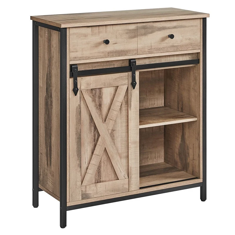 Meuble de rangement buffet placard de cuisine commode avec porte 30 x 70 x 80 cm coulissante imitation grange style industriel marron 12_0006444