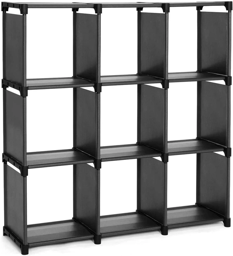 Étagère de rangement à 9 compartiments meuble de rangement ouvert bibliothèque organiseur pour salon noir 12_0000500