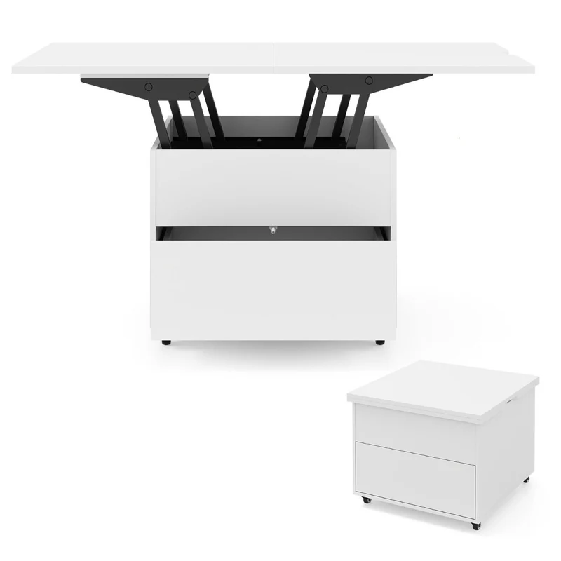 Table basse 3 en 1 extensible 120 x 60 x 66 cm avec tiroir et rangement caché style moderne en MDF blanc 20_0018241