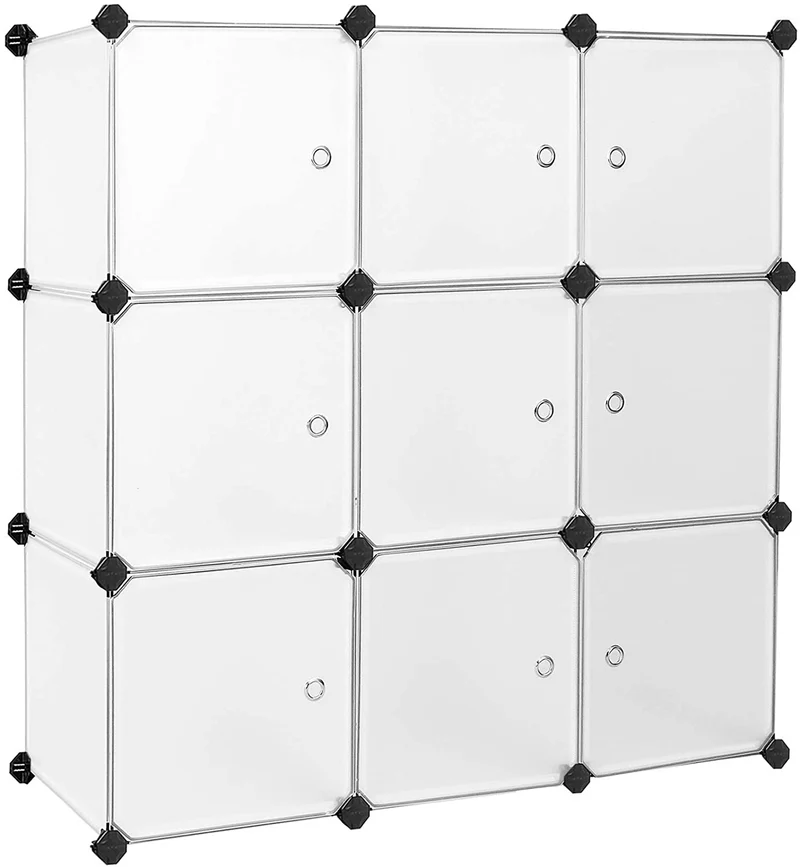 Étagère de rangement 9 casiers armoire en plastique avec porte meuble modulable 9 cubes 12_0000698