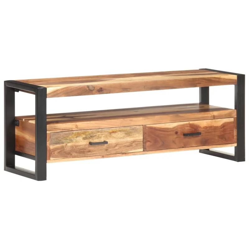 Meuble TV multimédia étagère télévision buffet téléviseur salle à manger salon chambre 120 x 35 x 45 cm bois massif avec finition miel brun 02_0025863