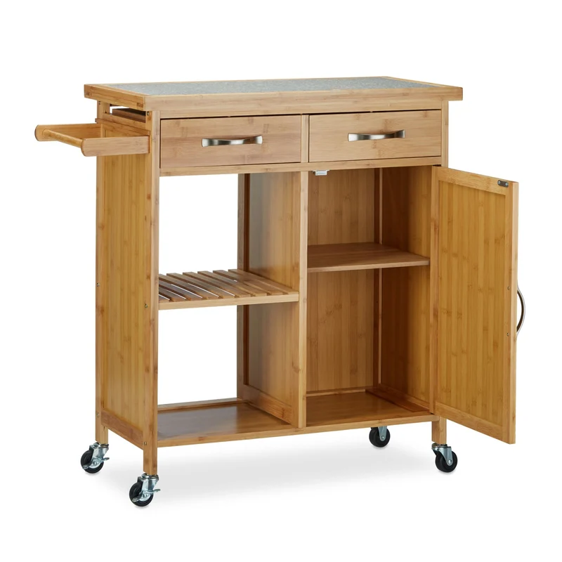 Desserte de cuisine chariot mobile 80 x 40 x 85 cm rangement pratique en bambou naturel 13_0003516