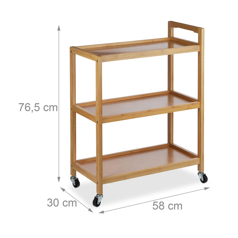 Desserte de cuisine chariot multi-usage 3 étages 80 x 40 x 80 cm avec roulettes pratiques en bambou naturel 13_0004027