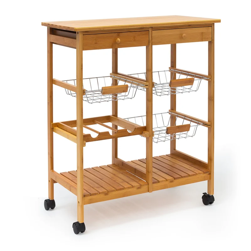 Desserte de cuisine XXL pratique avec tiroir et étagères style rustique 80 x 40 x 90 cm en bambou naturel 13_0003225