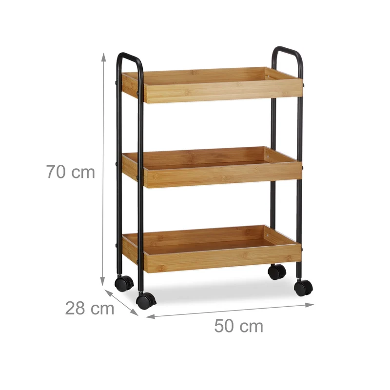 Desserte de cuisine chariot roulant 3 niveaux 80 x 40 x 90 cm avec rebords surélevés style naturel en bambou 13_0003643