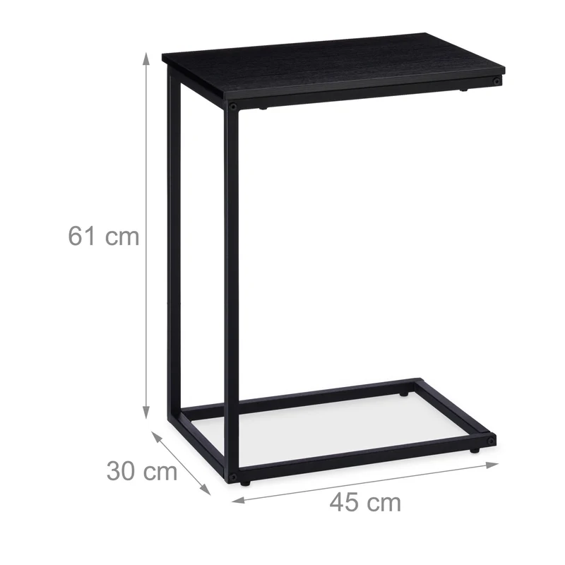 Table d'appoint en U pratique pour salon bureau 60 x 40 x 50 cm en métal noir 13_0004537