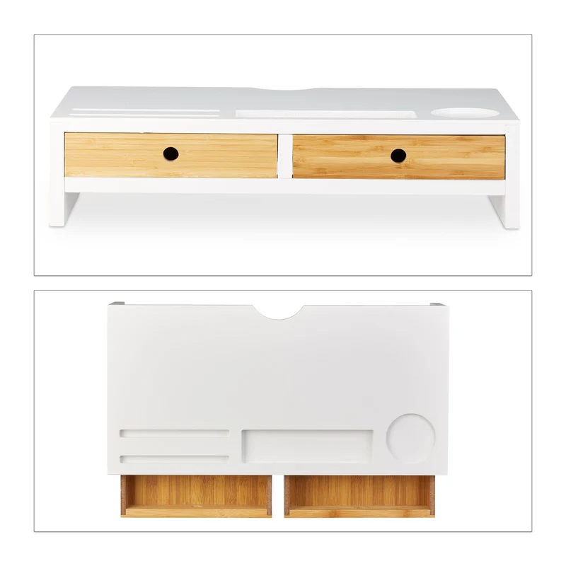 Support pour moniteur fonctionnel design scandinave rustique 80 x 30 x 10 cm en bois blanc 13_0004030