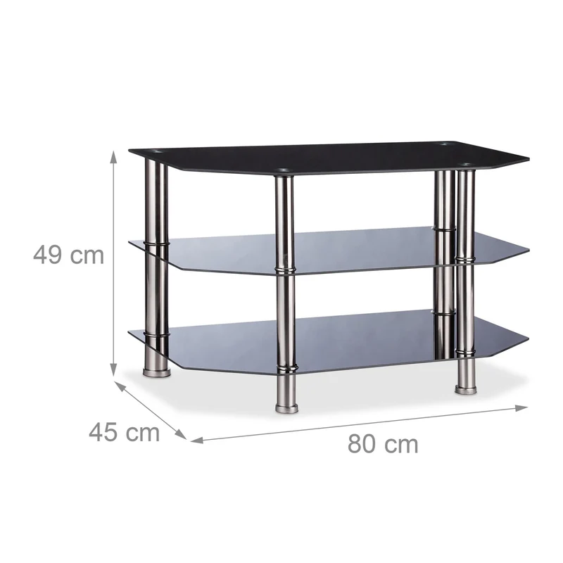 Table TV 3 niveaux verre trempé 120 x 40 x 50 cm design moderne salon rangement consoles en verre noir 13_0003879