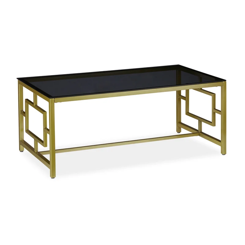 Table basse rectangulaire moderne salon 100 x 60 x 40 cm capacité 75 kg en verre noir 13_0005654