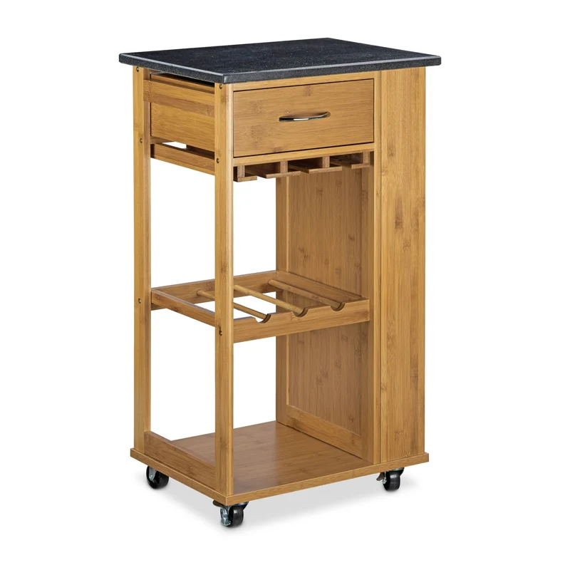 Desserte de cuisine chariot pratique style maison de campagne 80 x 40 x 90 cm en bambou naturel 13_0003351