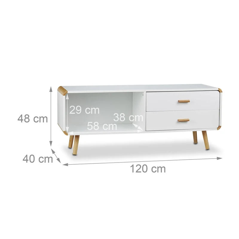 Commode lowboard arrondie rangement décoratif salon 120 x 40 x 50 cm en bambou blanc 13_0003534