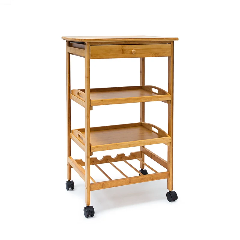 Desserte de cuisine roulante pratique avec tiroir 90 x 40 x 80 cm en bambou naturel 13_0003227