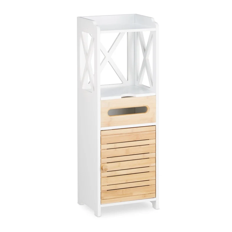 Petite armoire étagère 5 niveaux peu encombrante style maison de campagne 90 x 30 x 150 cm en bois blanc 13_0003531