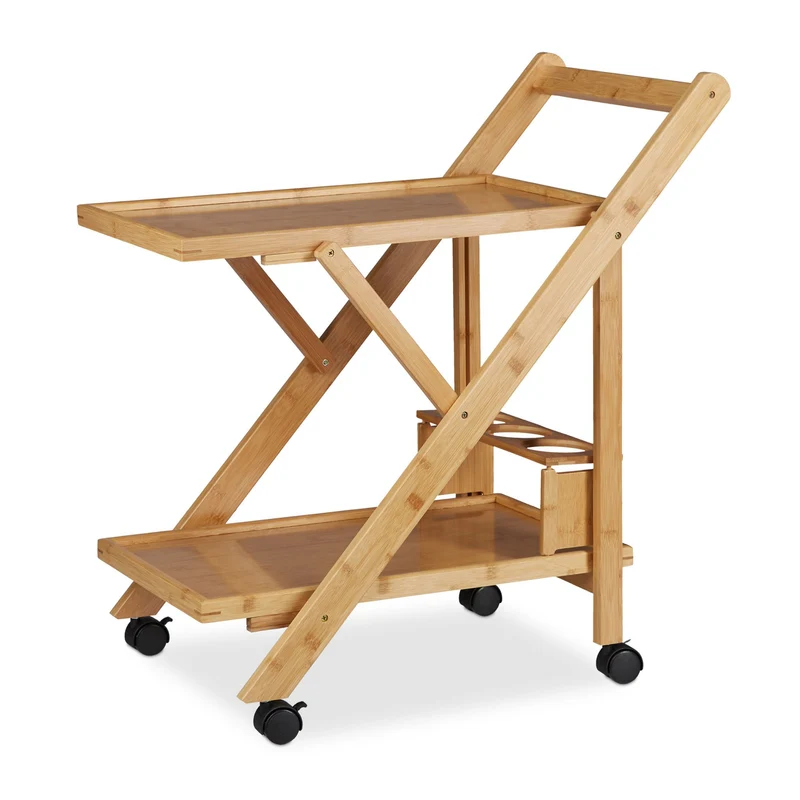Desserte pliable chariot à roulettes 80 x 40 x 80 cm transport pratique design moderne en bambou naturel 13_0003715
