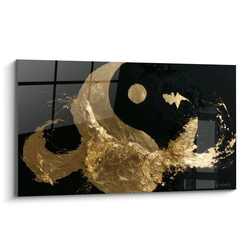 Tableau Symbole doré aux éclats noirs et texturés - Équilibre en fusion - Edition Yin Yang