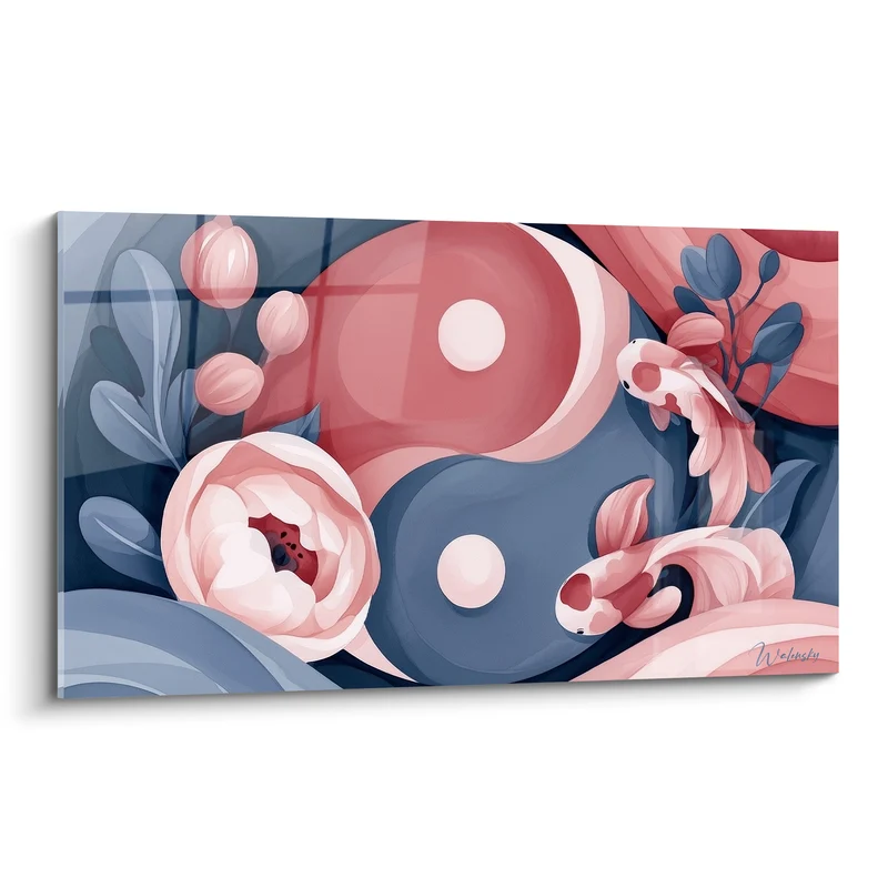 Tableau Symbole rose et bleu aux poissons koï - Danse des opposés - Edition Yin Yang