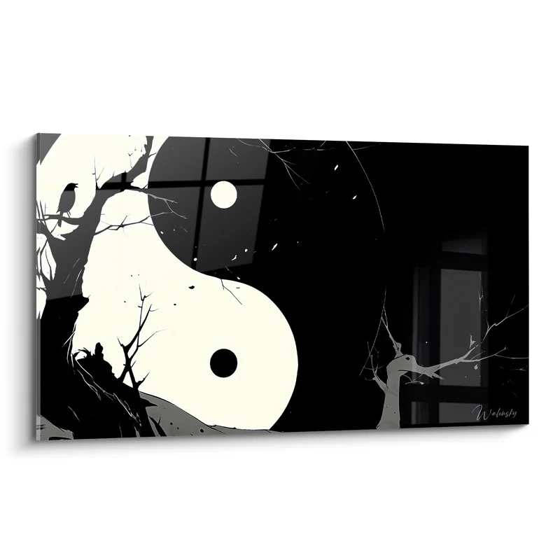 Tableau Symbole ivoire et noir aux branches nues - Veille nocturne - Edition Yin Yang