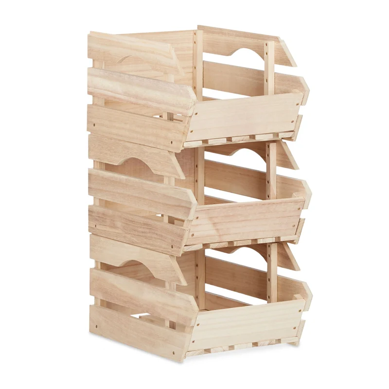 Lot de 3 boîtes empilables universelles rangement cuisine chambre 30 x 20 x 15 cm en bois naturel 13_0004319