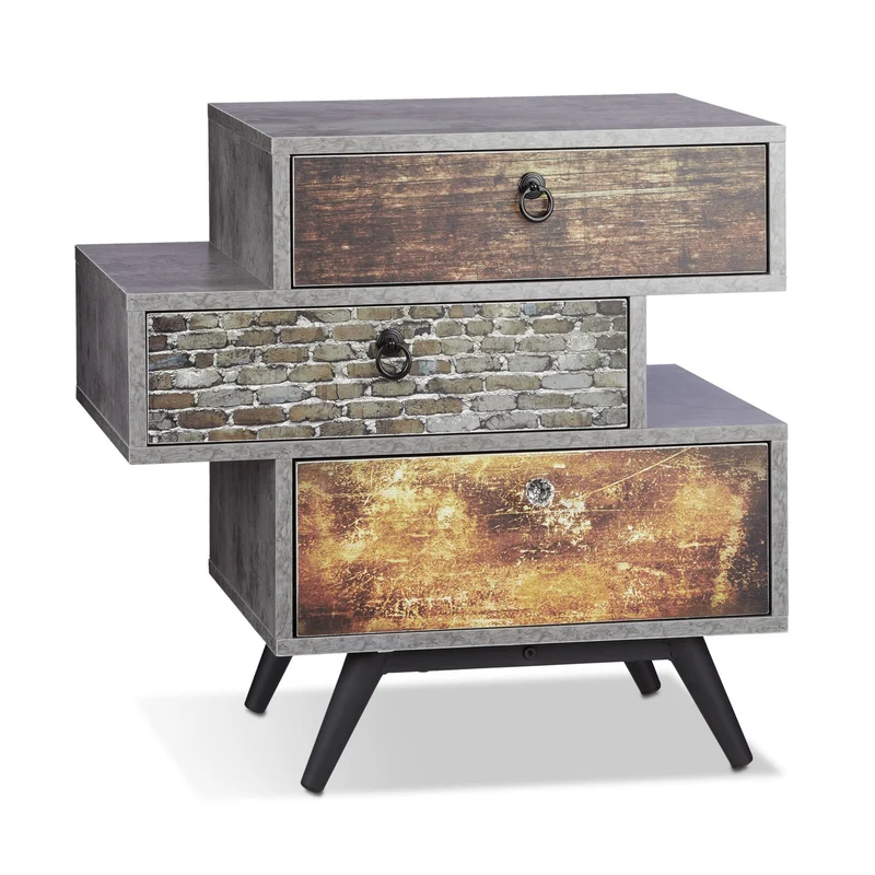 Commode vintage avec tiroirs décalés design industriel 80 x 40 x 90 cm en bois gris 13_0003700