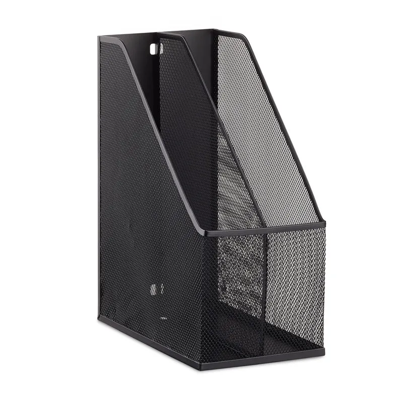 Porte-magazines 2 compartiments trieur de documents bureau 31,5 x 14,3 x 25 cm en métal noir 13_0005353