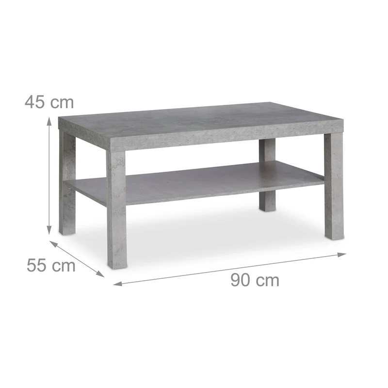 Table basse rectangulaire pratique salon avec étagère inférieure 120 x 60 x 40 cm en bois gris 13_0004759