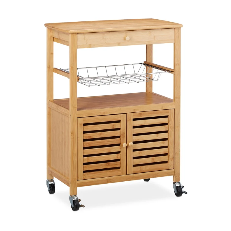 Desserte de cuisine moderne multi-usage avec roulettes 80 x 40 x 85 cm en bambou nature 13_0005650