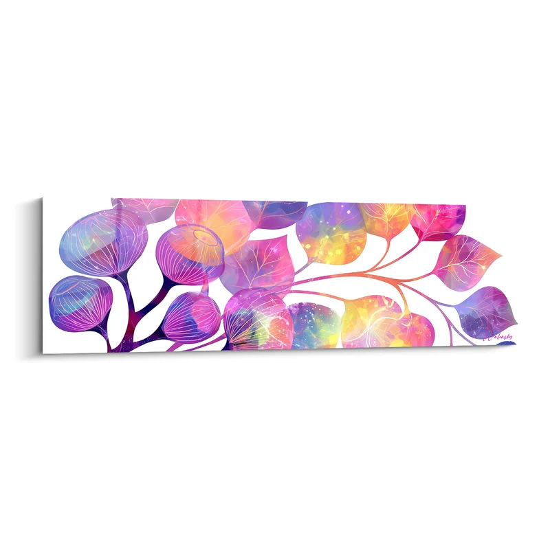 Tableau Feuillage rose et violet aux nervures lumineuses - Végétal céleste - Edition Eucalyptus