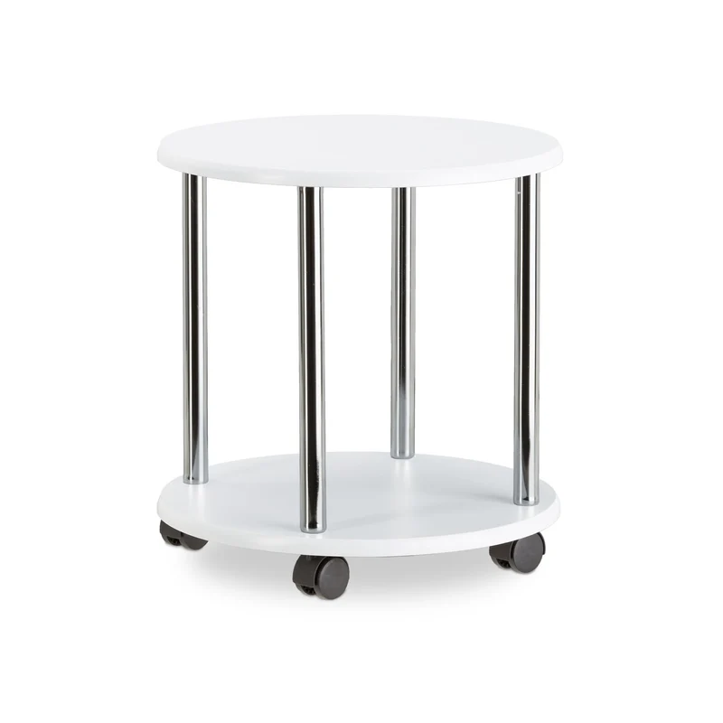 Table d'appoint carrée mobile 41,5 x 40 x 40 cm avec rangement chariot design contemporain en MDF blanc 13_0008608