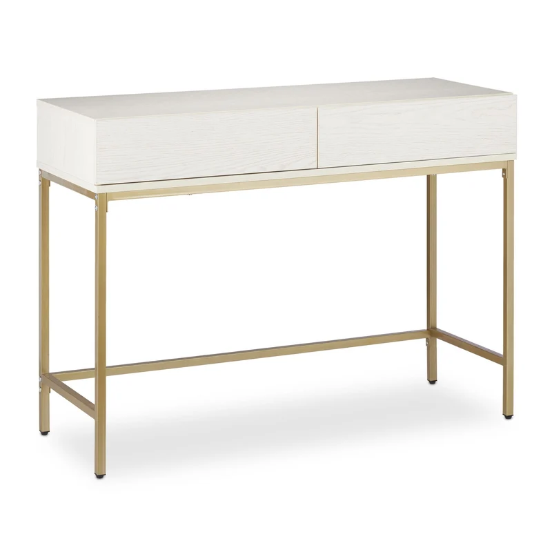 Table de console étroite avec 2 tiroirs élégante pour couloir salon 100 x 30 x 75 cm en bois blanc 13_0009049