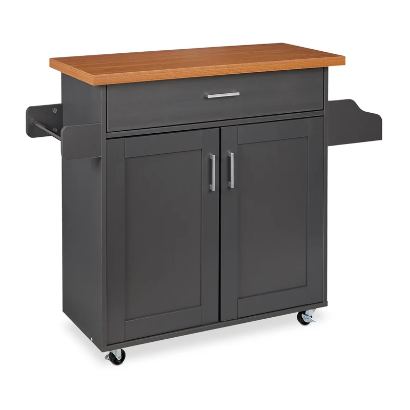 Chariot de cuisine sur roulettes avec support pour serviettes 92 x 45 x 85 cm en bois gris 13_0009948