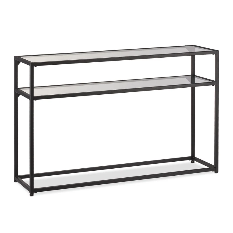 Table de console étroite décorative moderne rangement couloir 90 x 30 x 75 cm en métal noir 13_0009066