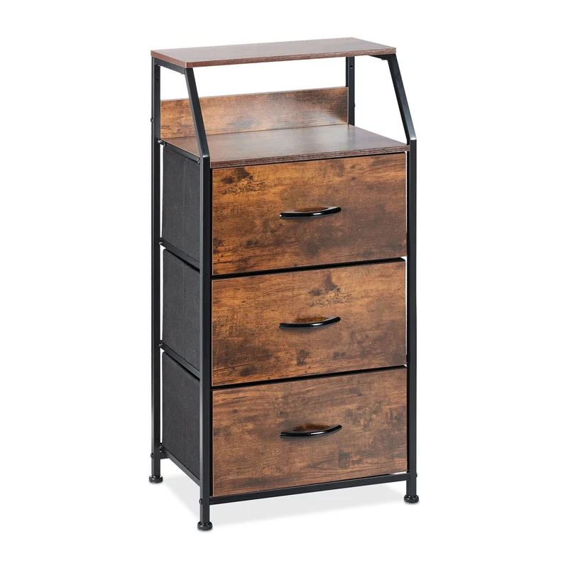 Commode style industriel 3 tiroirs rangement décoratif salon couloir 80 x 40 x 90 cm en MDF noir 13_0010862